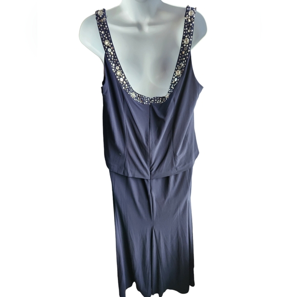 Alex Evenings Navy Blue Rhinestone Plus Size Sleeveless A-Line Dress Size 20W - Picture 3 of 4